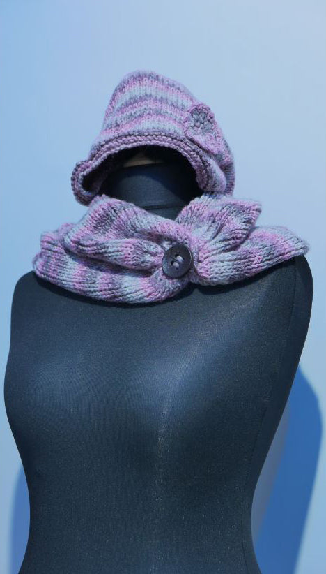 Head/Neck Scarf + Beanie | Pinkgray (Handmade, Made in Italy)